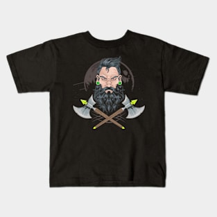 warrior-beard-men-piercing design Kids T-Shirt